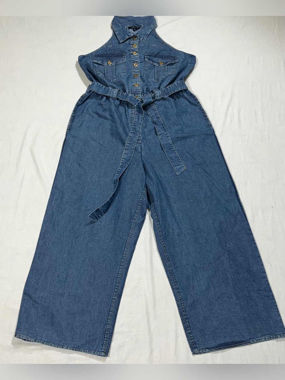 NWT Blush Denim Utility Jumpsuit 1X Wide Leg Belted Button Front  O98